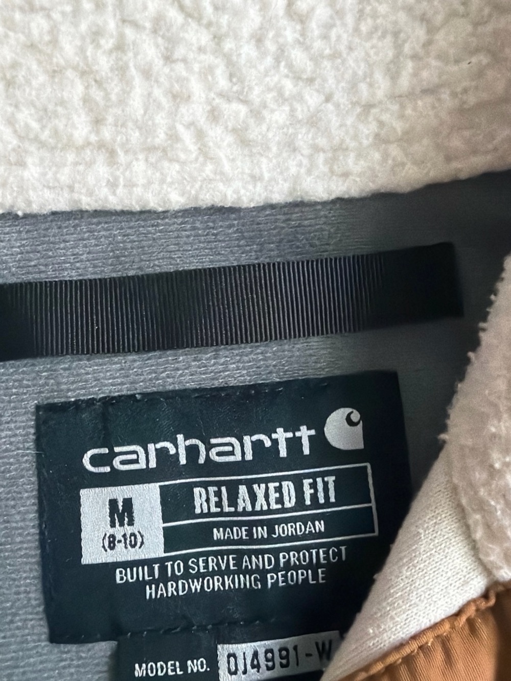 Carhartt White Sherpa Pullover with Tan Trim - Picture 2 of 3